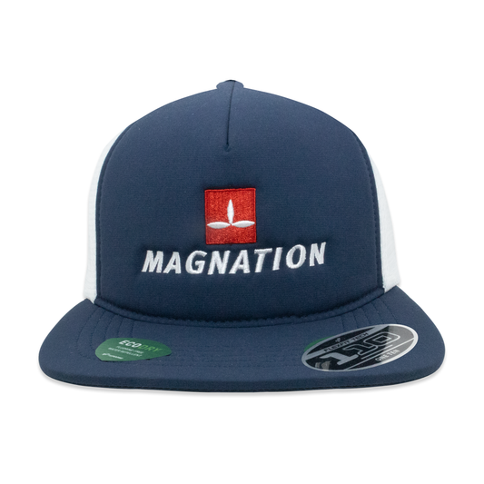 Navy blue cap with 'MAGNATION' logo on a white background